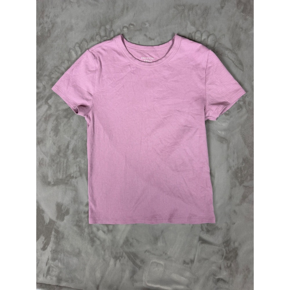 American Eagle Pink Ribbed Short Sleeve Crew Neck T-Shirt Size Medium